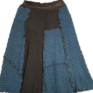 Up Town Girl blue and black patchwork knit skirt with elastic waist